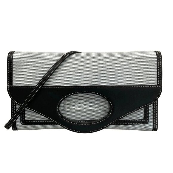 Burberry Handbags - Burberry 8041255 Light Blue Black Canvas Leather Shoulder Bag